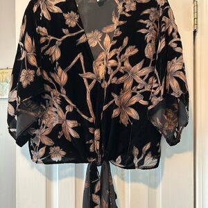 Floral Black and Tan Women's Top